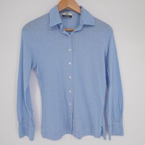 Fedeli Shirt Mens Small Blue Micro Stripe Cotton Jersey Button Up Made Italy